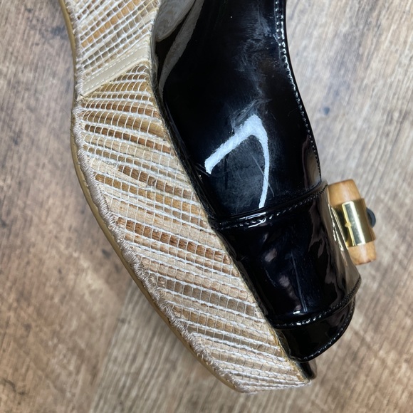 Stuart Weitzman wedge Patton leather wedge woven bamboo open toe - Picture 10 of 15